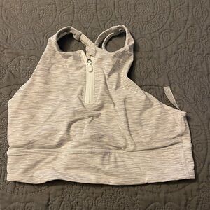 Lululemon size 8 white with grey stripe front zip bra/ top